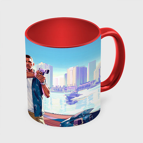 Кружка цветная GTA 6 главные герои / 3D-Белый + красный – фото 1