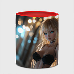 Кружка 3D Блондинка у стены с фонарями, цвет: 3D-белый + красный — фото 2
