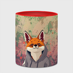 Кружка 3D Довольный лис в балахоне, цвет: 3D-белый + красный — фото 2