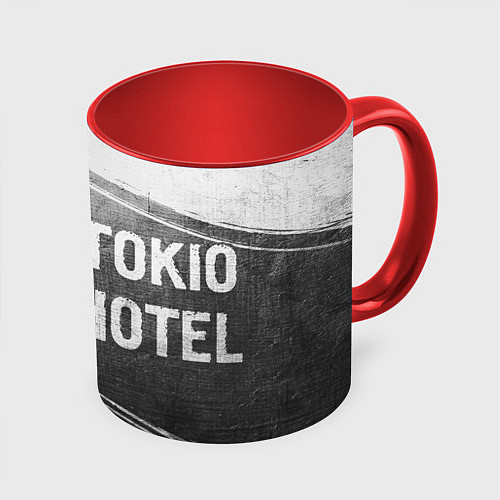 Кружка цветная Tokio Hotel - grey gradient по-горизонтали / 3D-Белый + красный – фото 1