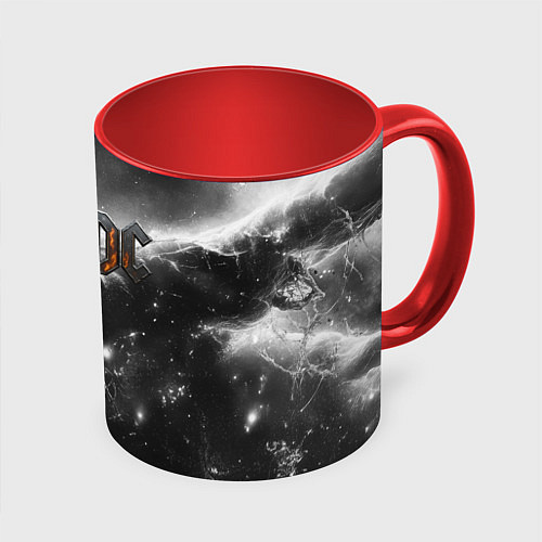 Кружка цветная ACDC металлический лого черно-белая текстура / 3D-Белый + красный – фото 1