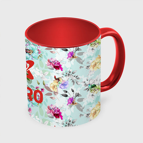 Кружка цветная Astro логотип на фоне цветов / 3D-Белый + красный – фото 1