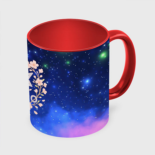 Кружка цветная ASTRO нежный логотип с цветочками / 3D-Белый + красный – фото 1