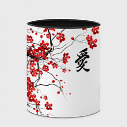 Кружка 3D Сакура с иероглифом Любовь, цвет: 3D-белый + черный — фото 2