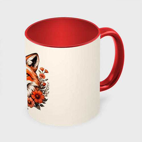 Кружка цветная Japanese fox in flowers / 3D-Белый + красный – фото 1