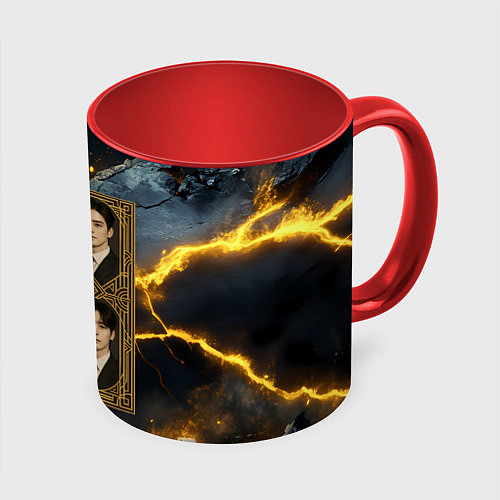 Кружка цветная Astro в золотой рамке / 3D-Белый + красный – фото 1