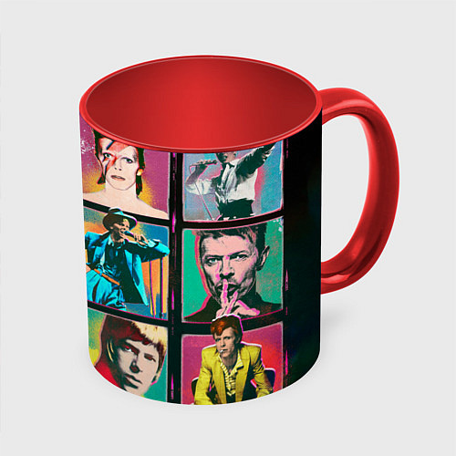 Кружка цветная David Bowie vintage collage / 3D-Белый + красный – фото 1