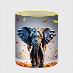 Кружка 3D Геометрический слон и цветные полигоны, цвет: 3D-желтый кант — фото 2