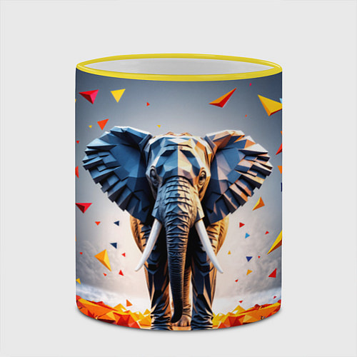 Кружка цветная Геометрический слон и цветные полигоны / 3D-Желтый кант – фото 2