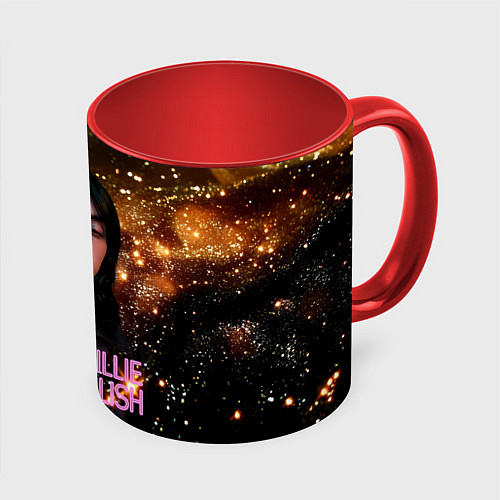 Кружка цветная Билли Айлиш с блестками на фоне / 3D-Белый + красный – фото 1