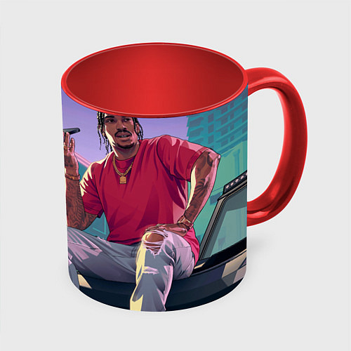 Кружка цветная ДреКуан Прист из Gta 6 / 3D-Белый + красный – фото 1