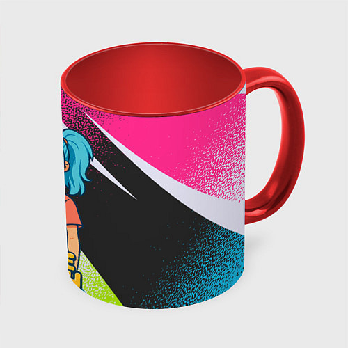 Кружка цветная Билли Айлиш в стиле мультфильма / 3D-Белый + красный – фото 1