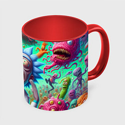 Кружка цветная Crazy Rick Sanchez among the monsters ai art fanta