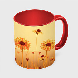 Кружка 3D Цветы на закате, цвет: 3D-белый + красный