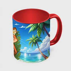 Кружка цветная Тропическая лисичка с кокосом
