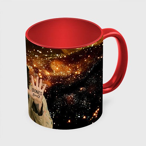 Кружка цветная Bones в панаме / 3D-Белый + красный – фото 1
