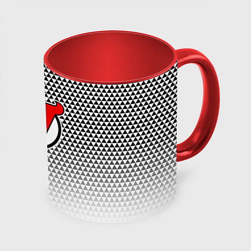 Кружка цветная Нью Джерси Девилз - геометрический градиент / 3D-Белый + красный – фото 1