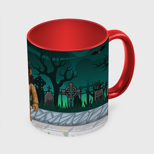 Кружка цветная Bones в стиле куклы Вуды / 3D-Белый + красный – фото 1