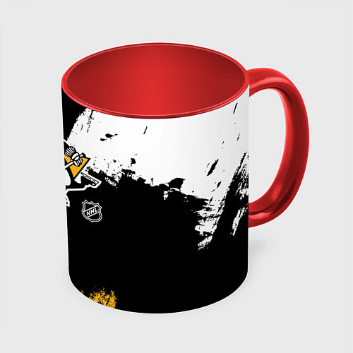 Кружка цветная Питтсбург Пингвинз - брызги / 3D-Белый + красный – фото 1