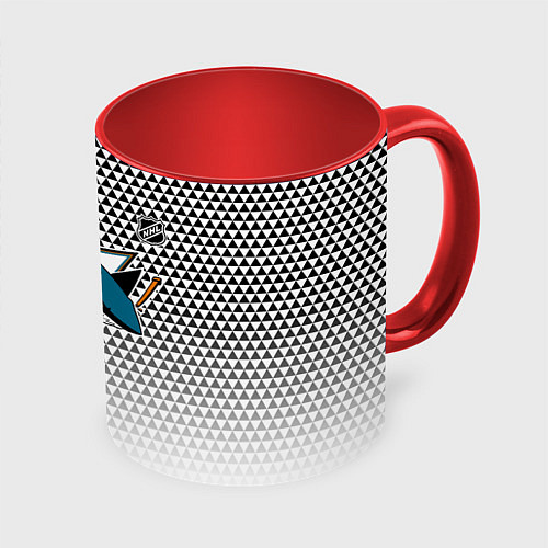 Кружка цветная Сан Хосе Шаркс - белый градиент / 3D-Белый + красный – фото 1