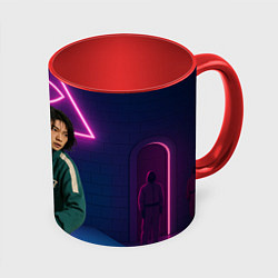 Кружка 3D Игрок 067 замахивается - Игра в кальмара, цвет: 3D-белый + красный