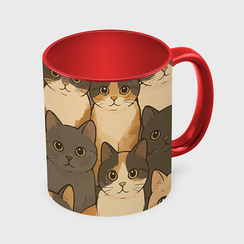 Кружка цветная Мяу-Микс паттерн с котиками / 3D-Белый + красный – фото 1