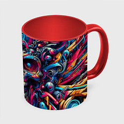 Кружка 3D Colorful cyber skull - pattern, цвет: 3D-белый + красный