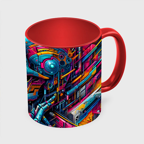 Кружка цветная Cyber skull - pattern / 3D-Белый + красный – фото 1
