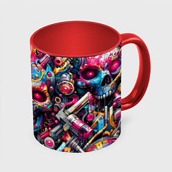 Кружка цветная Art cyber skull - ai art fantasy