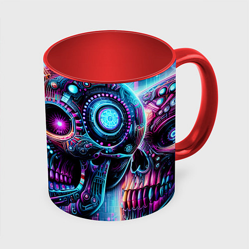 Кружка цветная Neon cyber skull / 3D-Белый + красный – фото 1