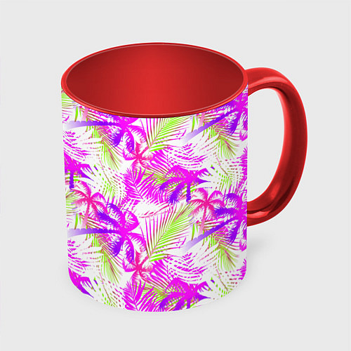 Кружка цветная Palm tree pink / 3D-Белый + красный – фото 1