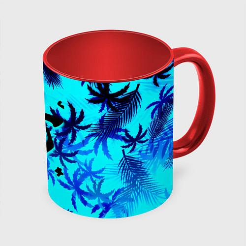 Кружка цветная Doom неоновые тропики / 3D-Белый + красный – фото 1