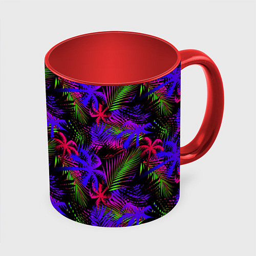 Кружка цветная Palm purple pink / 3D-Белый + красный – фото 1