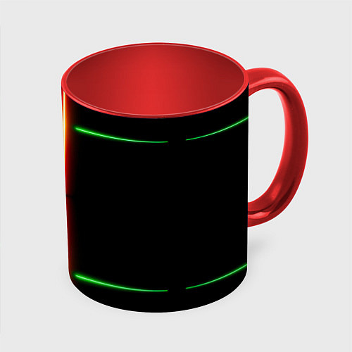 Кружка цветная Neon green black red line / 3D-Белый + красный – фото 1