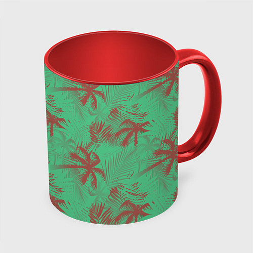 Кружка цветная Palm brown turquoise / 3D-Белый + красный – фото 1