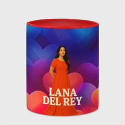 Кружка 3D Lana Del Rey на фоне сердечек, цвет: 3D-белый + красный — фото 2