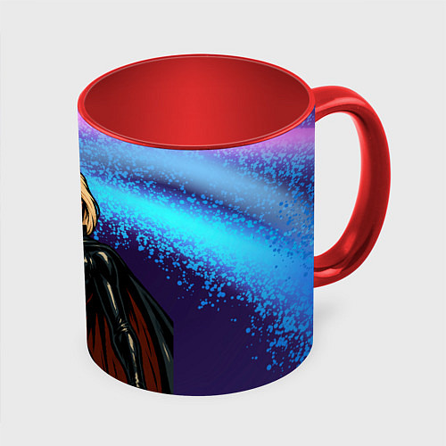 Кружка цветная Леди Гага в костюме супергероя / 3D-Белый + красный – фото 1