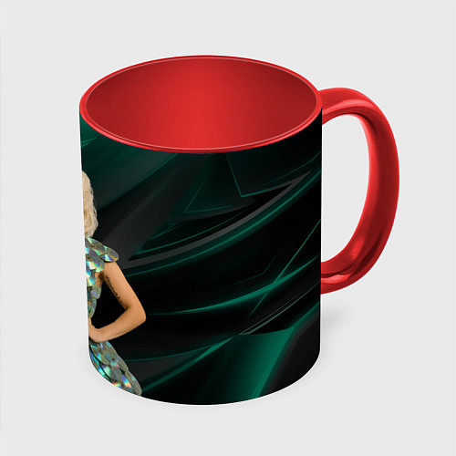 Кружка цветная Леди Гага в платье из дисков / 3D-Белый + красный – фото 1