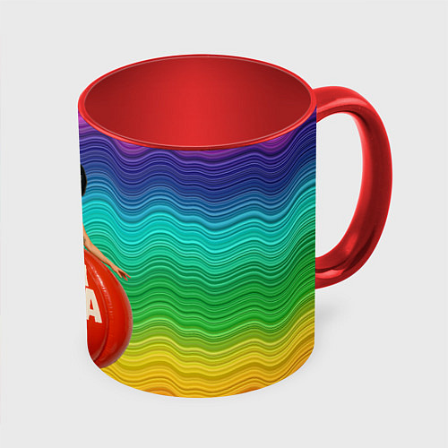 Кружка цветная Леди Гага в круглом надувном платье / 3D-Белый + красный – фото 1