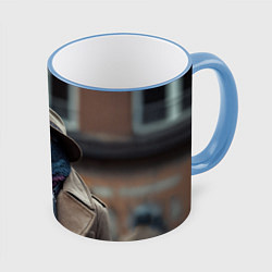 Кружка 3D Голубь шпион с ретро фотокамерой, цвет: 3D-небесно-голубой кант