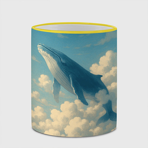 Кружка цветная Кит в облаках / 3D-Желтый кант – фото 2