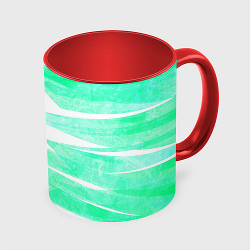 Кружка цветная Color white light blue strip / 3D-Белый + красный – фото 1