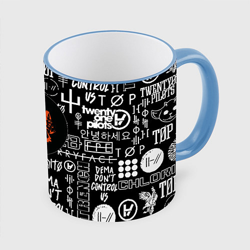 Кружка цветная Twenty one pilots rock logo / 3D-Небесно-голубой кант – фото 1