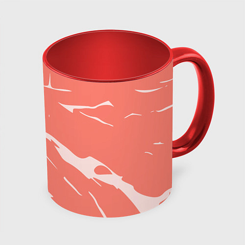 Кружка цветная Белые разломы на лососевом / 3D-Белый + красный – фото 1