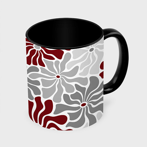 Кружка цветная Цветы cherry and grey pattern / 3D-Белый + черный – фото 1