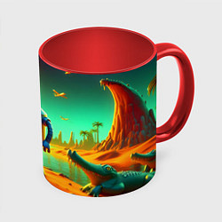 Кружка цветная Робот-сгибальщик Бендер на планете крокодилов