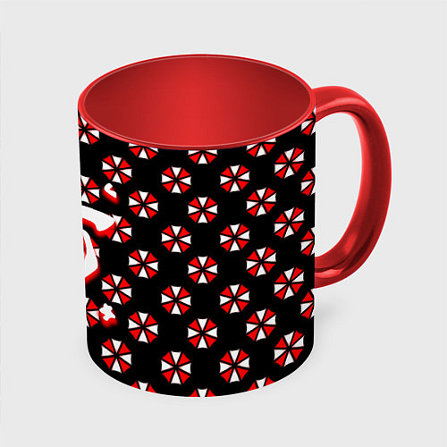 Кружка цветная Doom x resident evil pattern / 3D-Белый + красный – фото 1