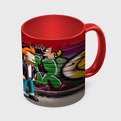 Кружка 3D Bender bending robot and Fry - ai art graffiti, цвет: 3D-белый + красный