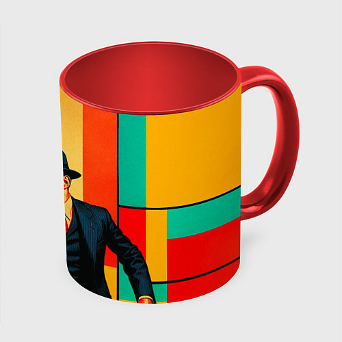 Кружка цветная Мужчина с пистолетом поп-арт / 3D-Белый + красный – фото 1