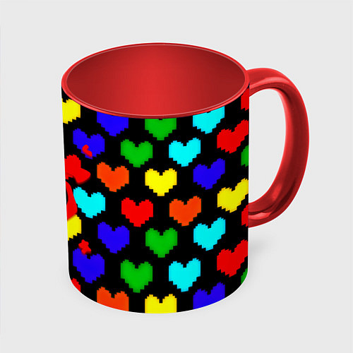 Кружка цветная Doom love pixel pattern / 3D-Белый + красный – фото 1